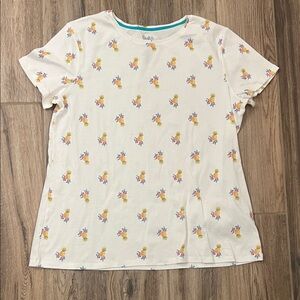 Croft & Barrow Cream Pineapple  Floral Short Sleeve Tee